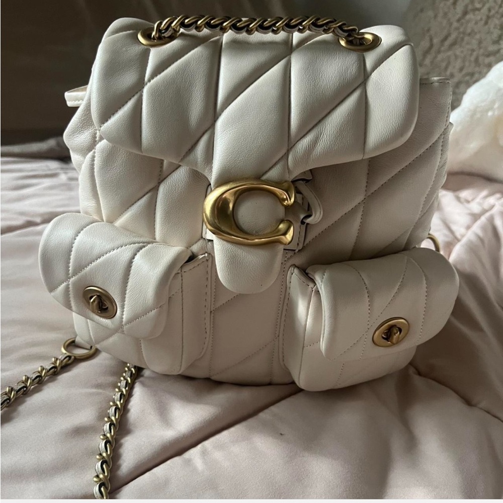 Coach Cream Quilted Backpack with Gold Accents